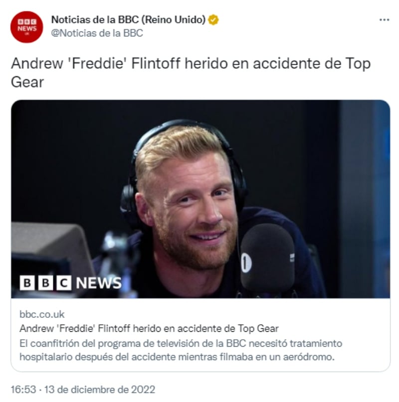 El presentador Andrew Freddie Flintoff sufre accidente