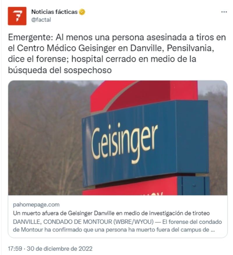 Tiroteo en el hospital Geisinger Medical Center