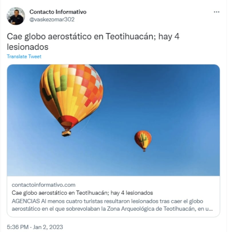 Globo aerostático se desploma en Teotihuacán