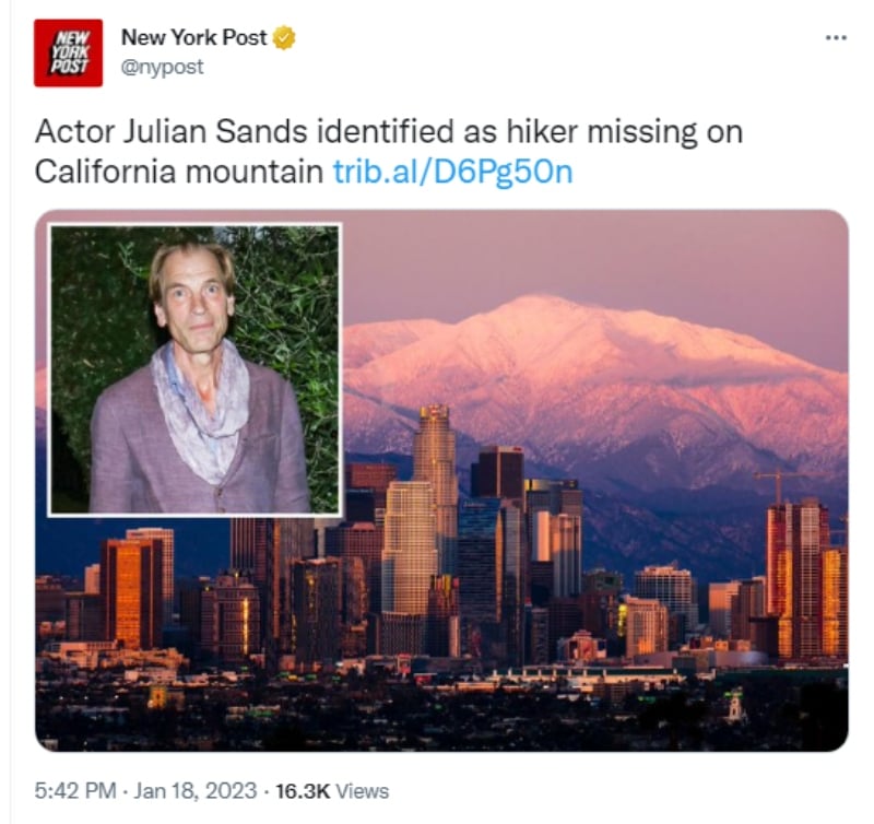 Julian Sands disappeared California: 