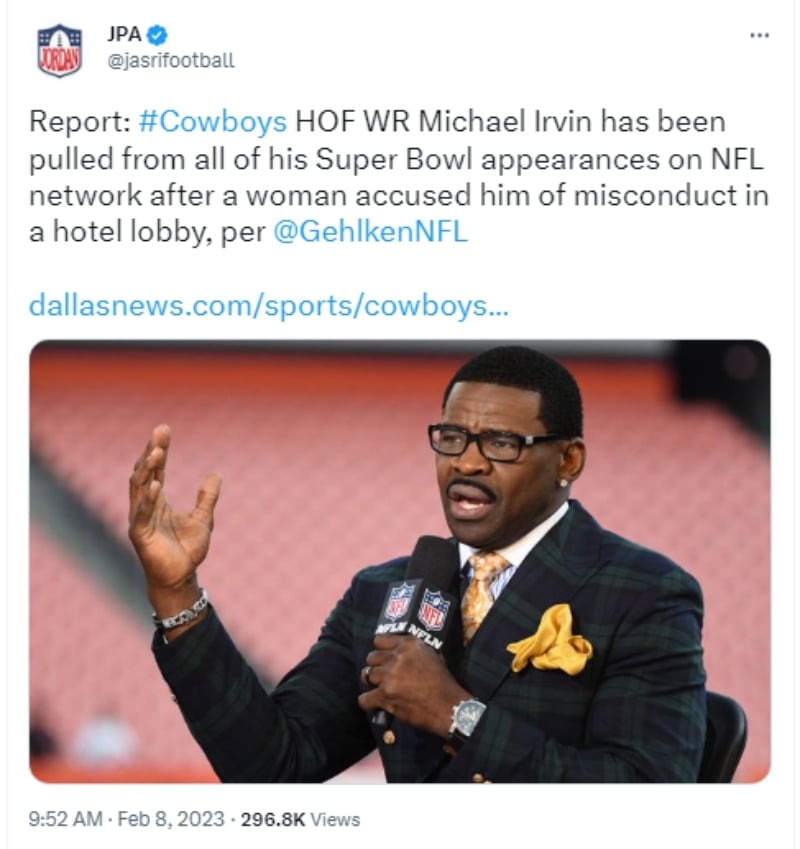 Michael Irvin Super Bowl: La queja de una mujer