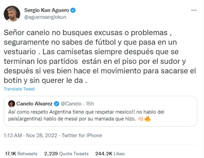 Kun Agüero responde a Canelo Álvarez