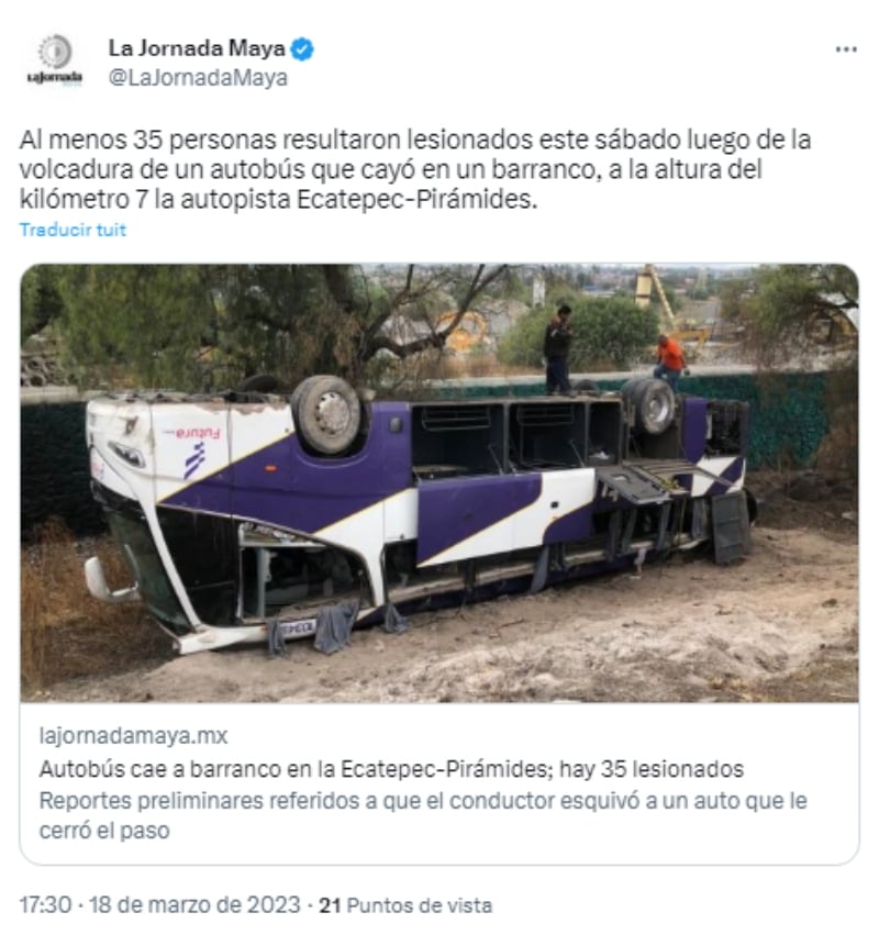 Se vuelca autobús en México y deja múltiples heridos