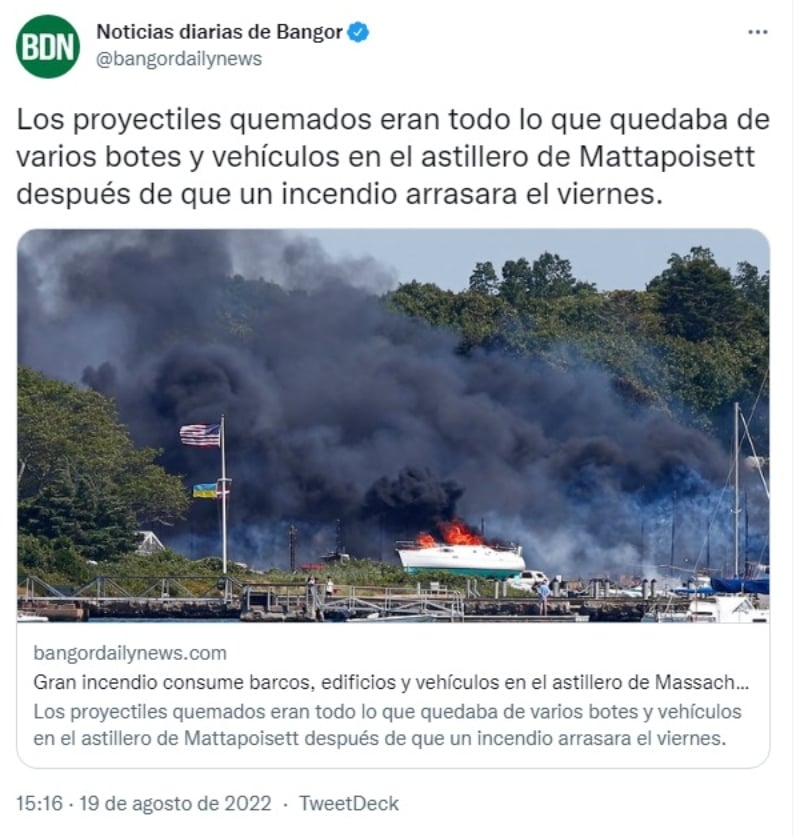 Reportan enorme incendio en astillero de Massachusetts