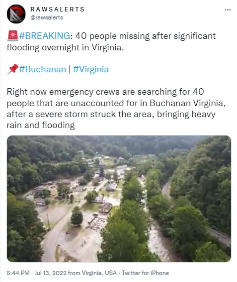 desaparecidos casas dañadas inundaciones en Virginia