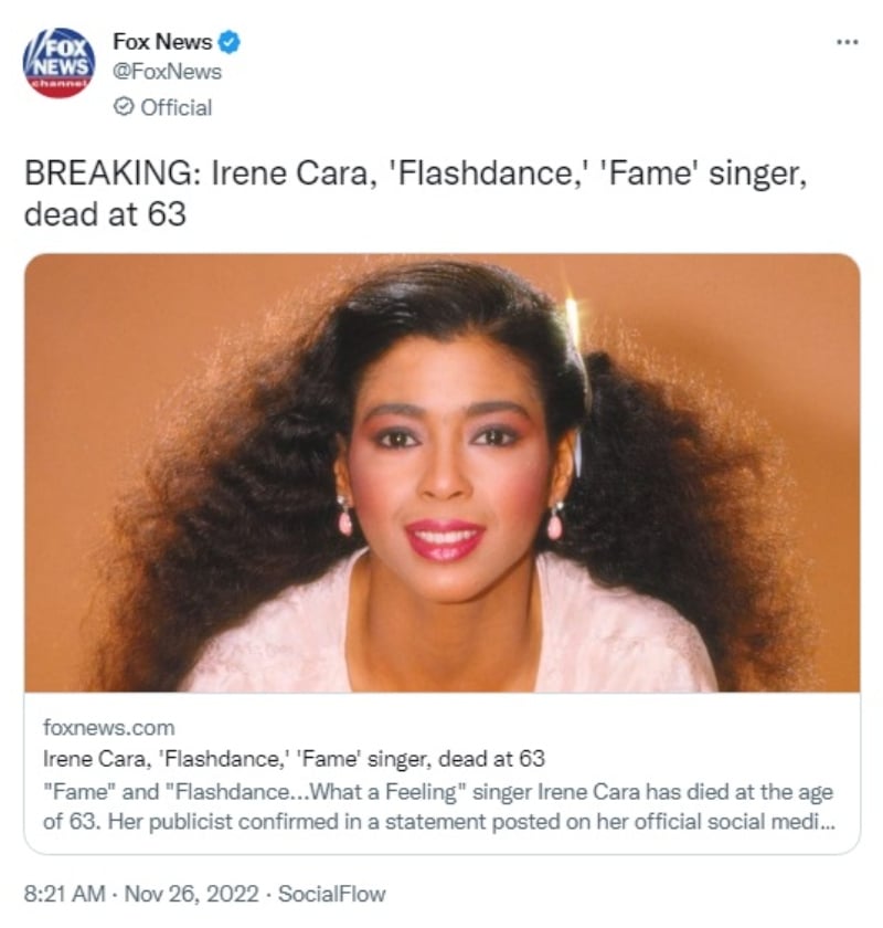 ¿Quién es la cantante Irene Cara?