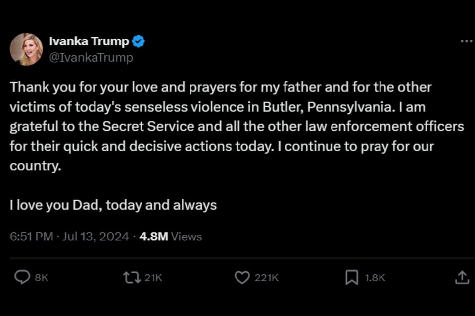 Ivanka Trump, Donald Trump, ataque, tiroteo, Pensilvania, MundoNOW