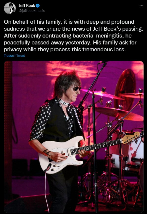 Jeff Beck passed away due to bacterial meningitis