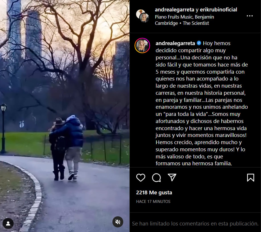Andrea Legarreta hace oficial la separación con Erick Rubín