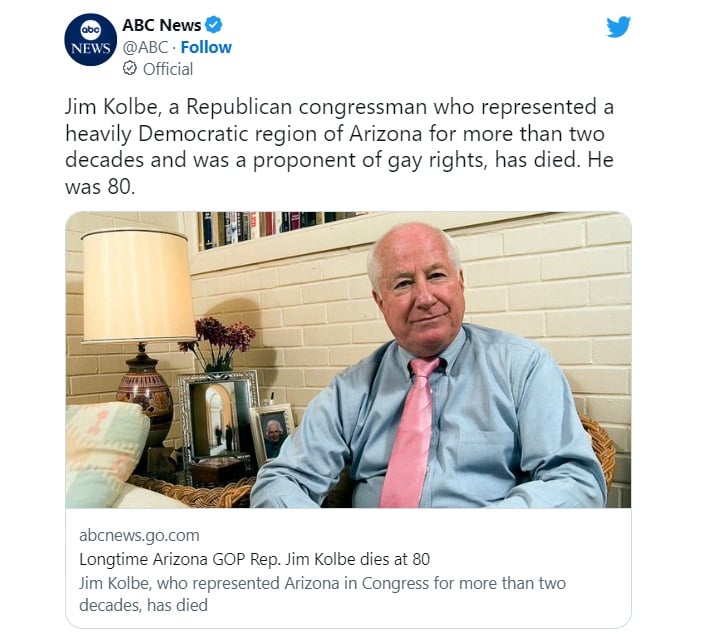 Republican Rep. Jim Kolbe Dies at 80
