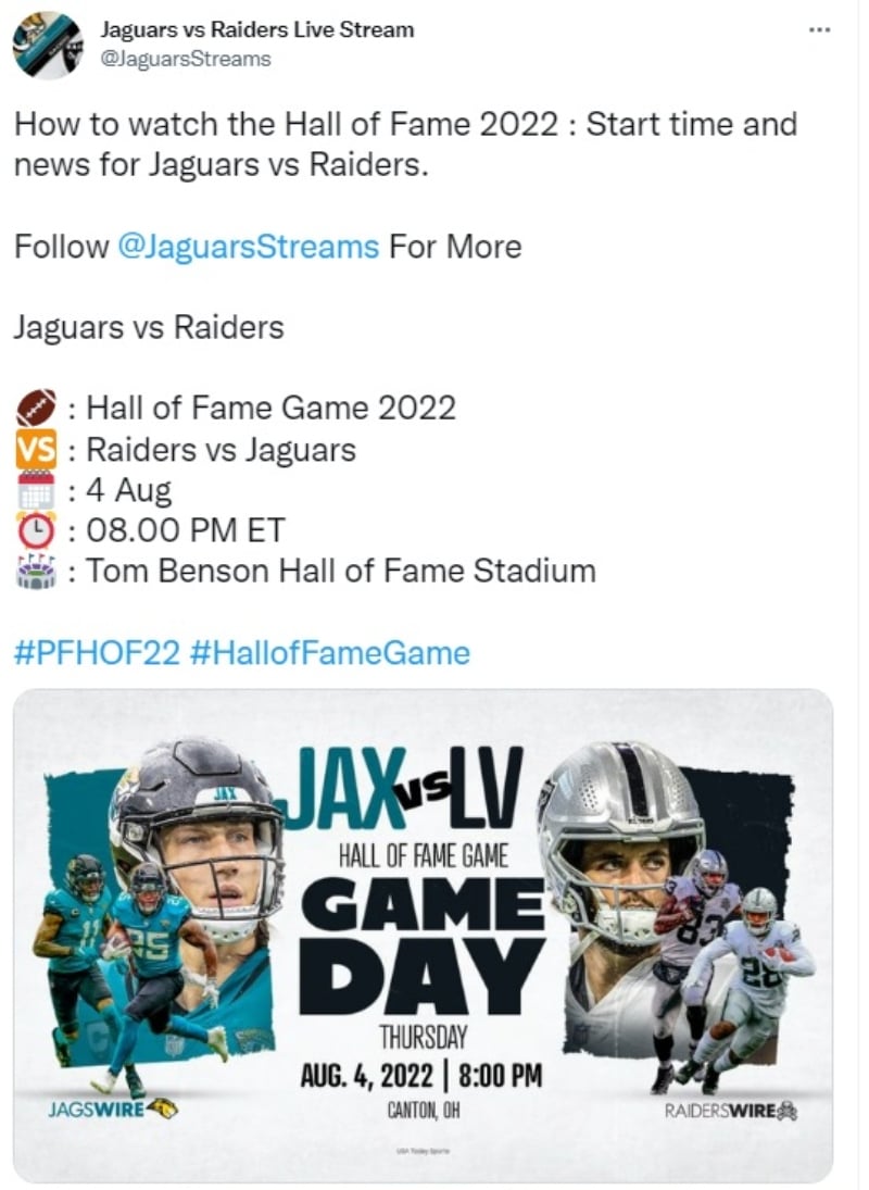 Juego Salón de la Fama 2022: Raiders de Las Vegas vs Jacksonville Jaguars