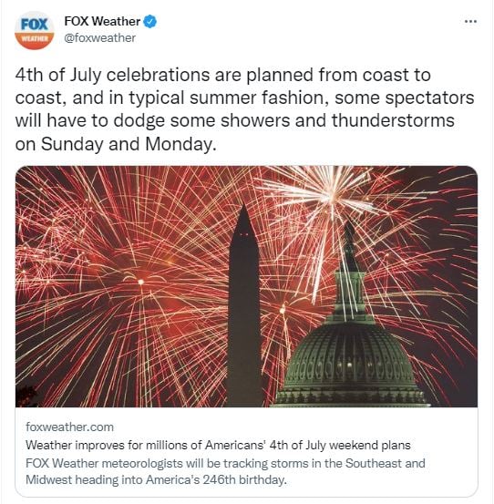 Posibles tormentas el 4 de julio