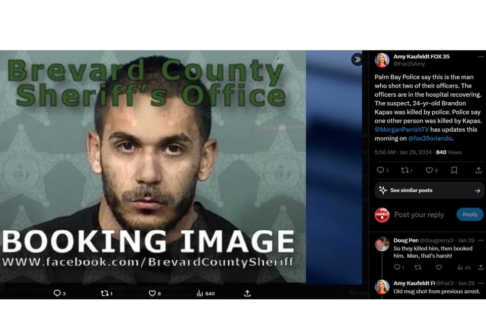 Brandon Kapas, Shooting, Florida, Space Coast, Palm Bay, Family Violence, Police Officers, MundoNOW