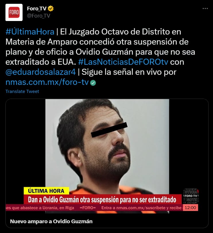 Ovidio Guzmán obtiene una nueva suspensión para evitar ser extraditado