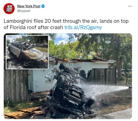 Lamborghini se estrelló y voló por el techo de una casa