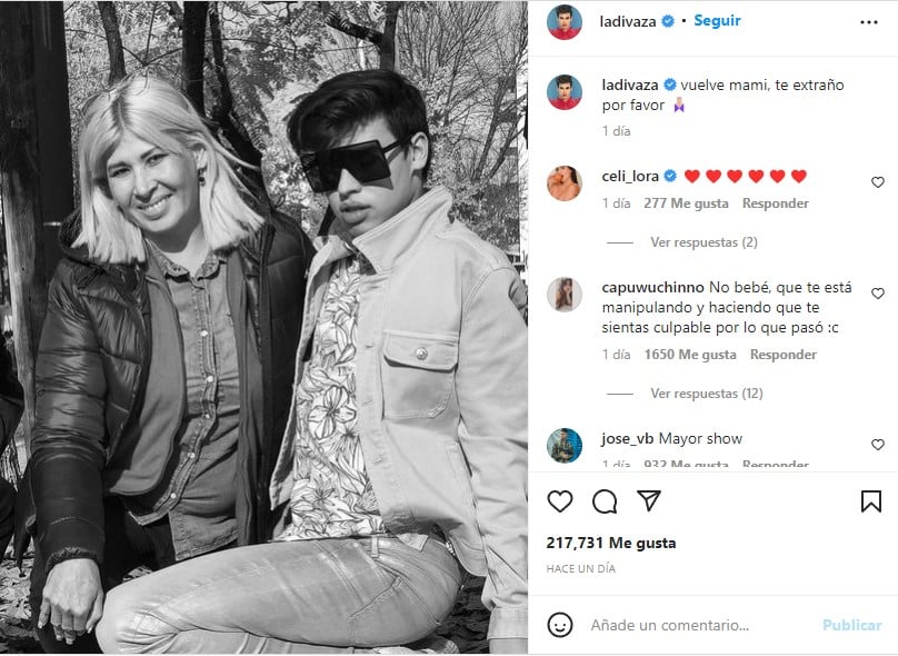Vuelve mami, te extraño por favor"