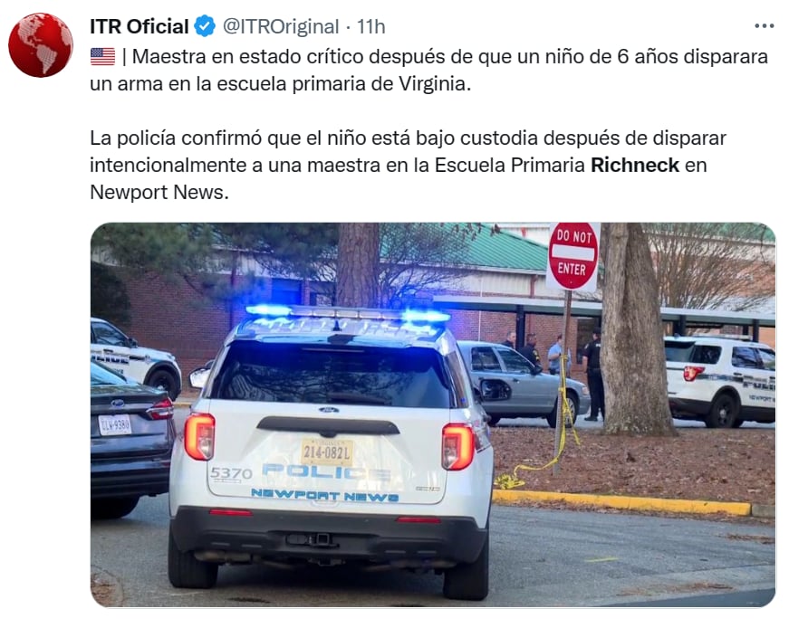 Niño dispara profesora Virginia