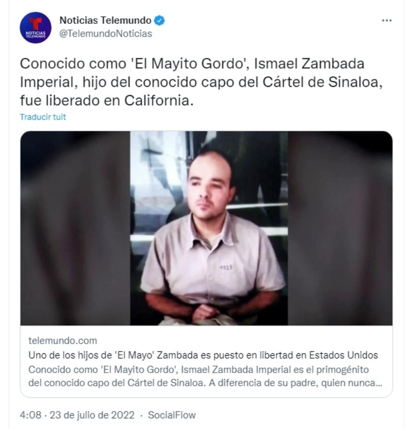 Liberan cárcel Mayito Gordo: Fue liberado el hijo del Mayo Zambada