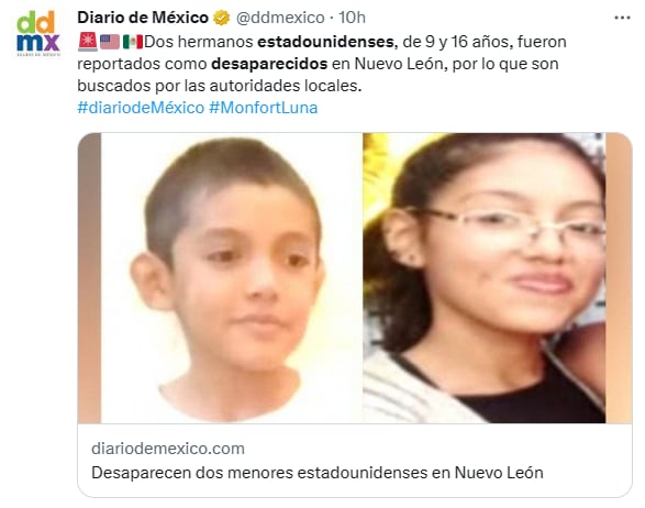 Menores estadounidenses desaparecidos México