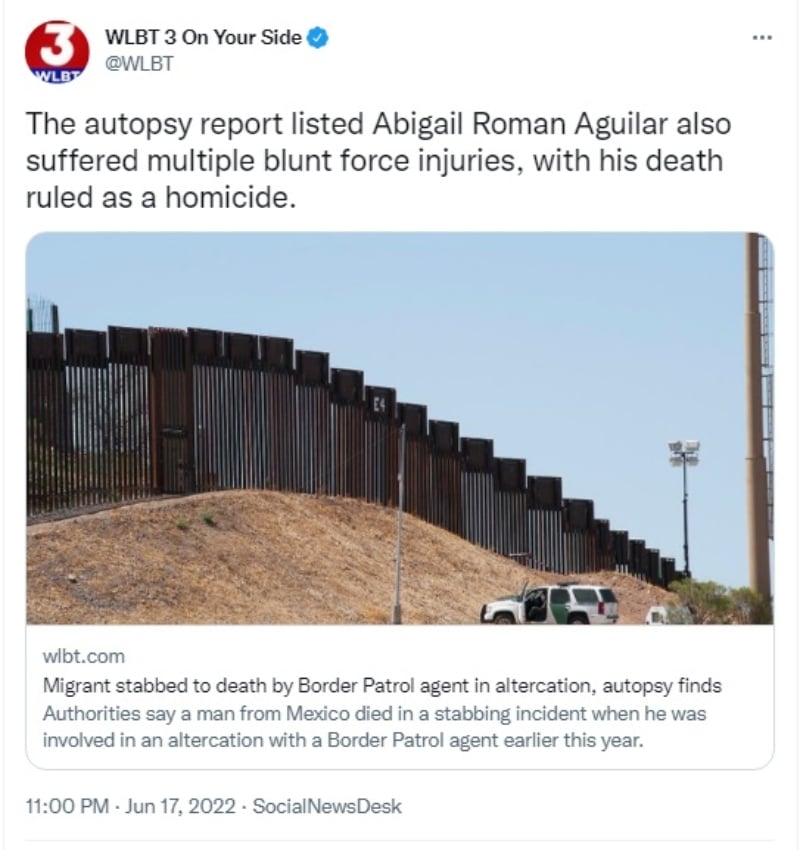 Agente fronterizo asesina a migrante mexicano