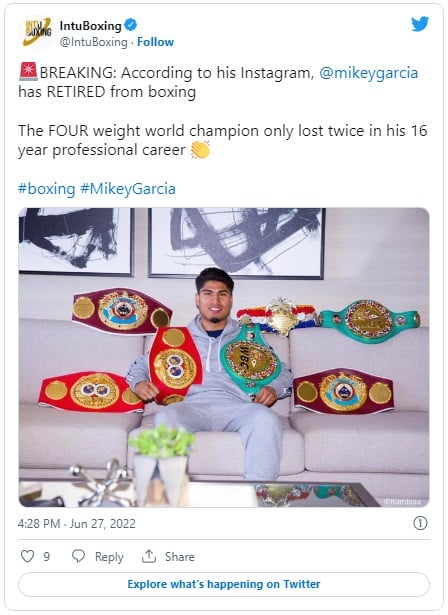 Boxeador Mikey García anuncia que se retira
