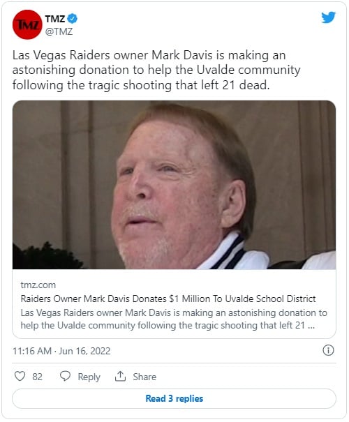 Propietario de los Raiders, Mark Davis, dona $ 1 millón al distrito escolar de Uvalde