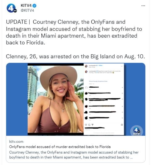 Modelo Courtney Clenney fue extraditada a Florida