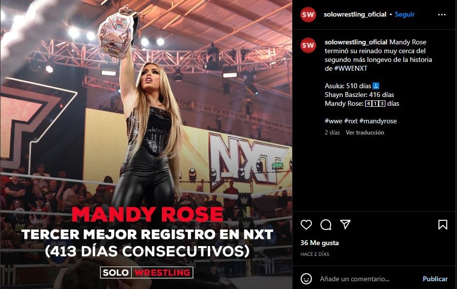 Mandy Rose mantuvo el titulo de campeona durante 413 días consecutivos.