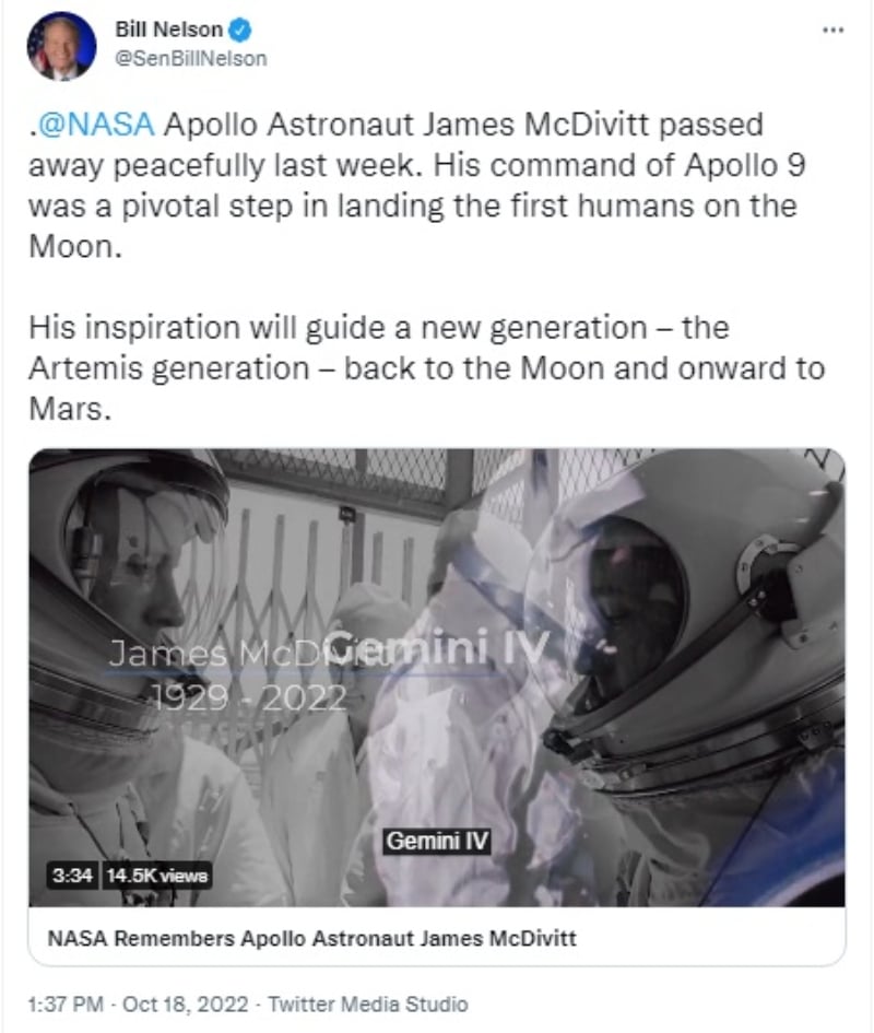 "Su legado de exploración espacial vivirá como una parte fundamental de nuestra historia"