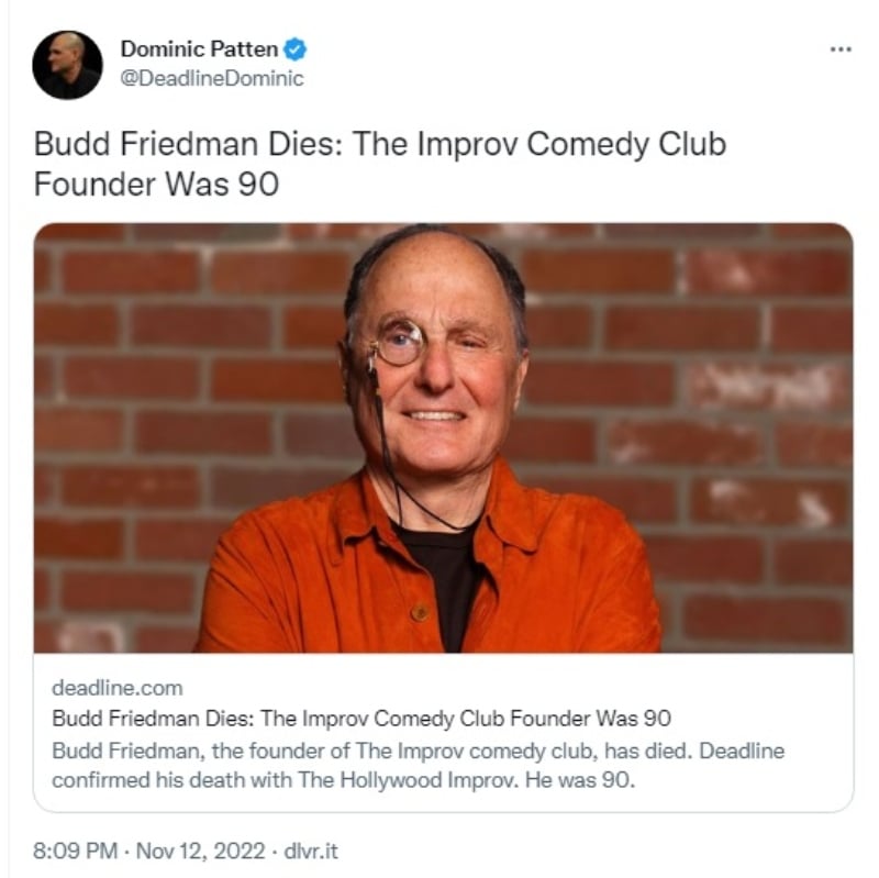 Muere comediante Budd Friedman: "Uno de los grandes campeones de la comedia"