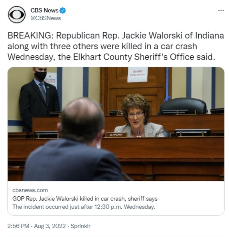 Muere congresista Jackie Walorski: Sufre terrible accidente