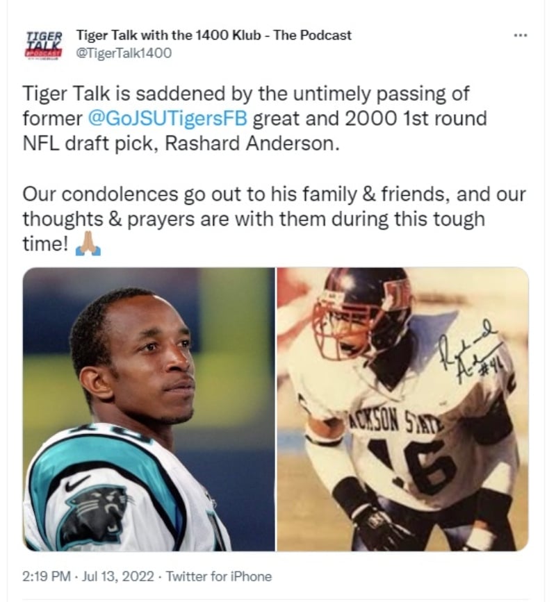 Footballer Rashard Anderson dies: The NFL in mourning