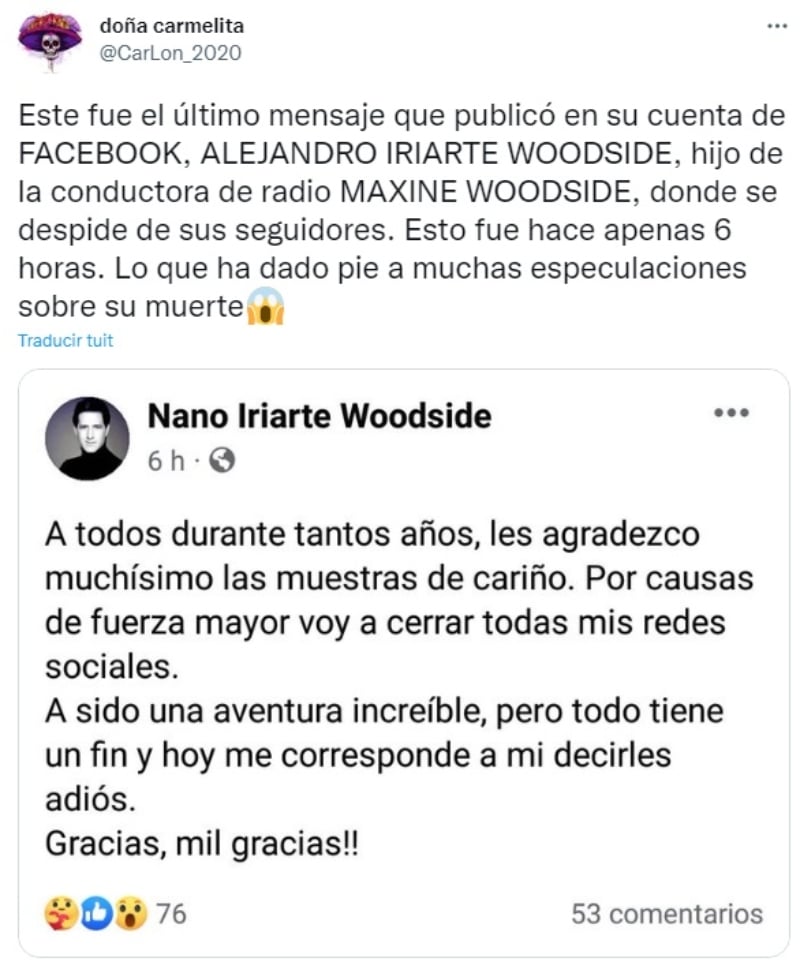 Muere hijo Maxine Woodside: ¿Fue suicidio?