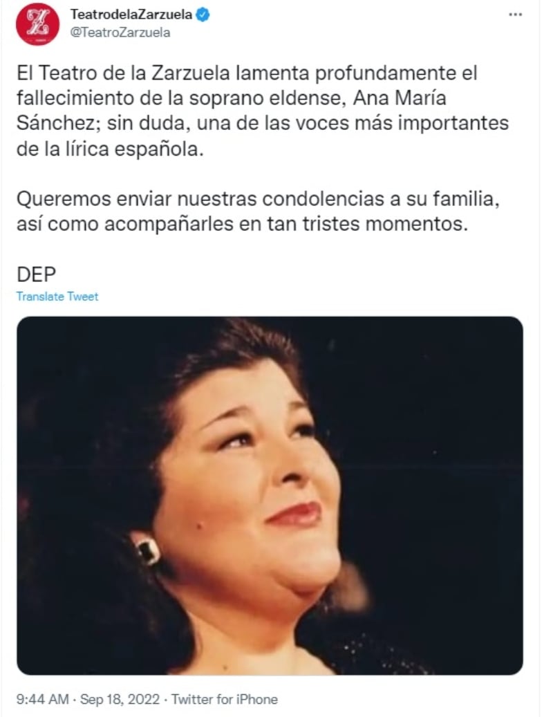 Muere la soprano eldense Ana María Sánchez