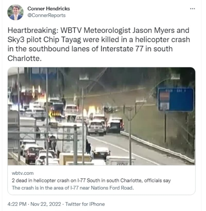 Muere el meteorólogo Jason Myers en accidente de helicóptero