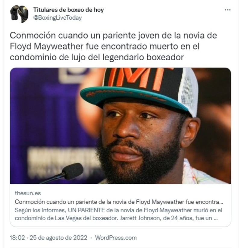 Muere pariente Floyd Mayweather: Se trata de un suicidio