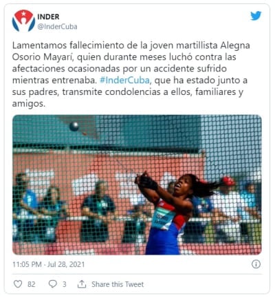 Cuban hammer thrower athlete dies after training accident