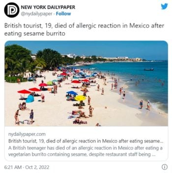 turista muere México comerse un burrito