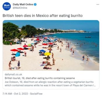 turista muere México comerse un burrito