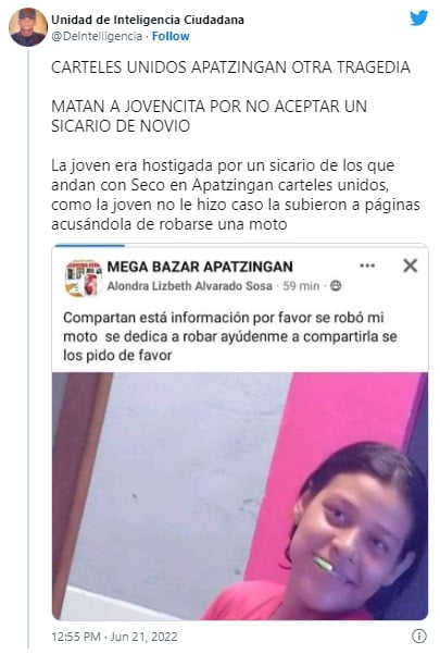 Cártel mata a jovencita porque se negó a ser novia de un narco
