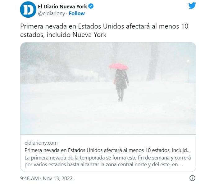 Primera nevada de la temporada afectará al menos 10 estados de EEUU
