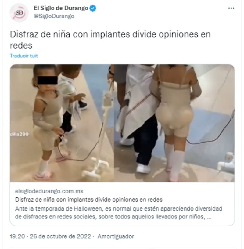 Niña con disfraz de implantes divide opiniones