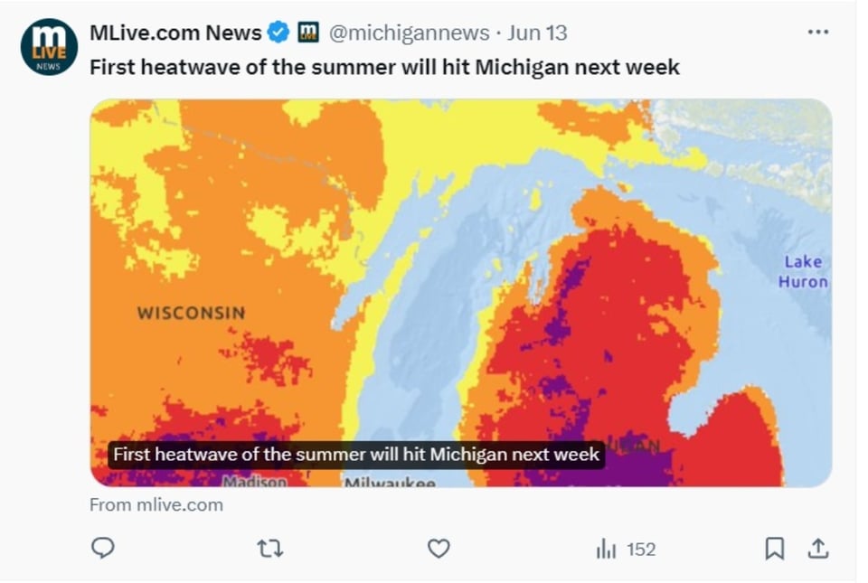 Michigan heat wave, surface, temperature, magnitudes, MundoNOW