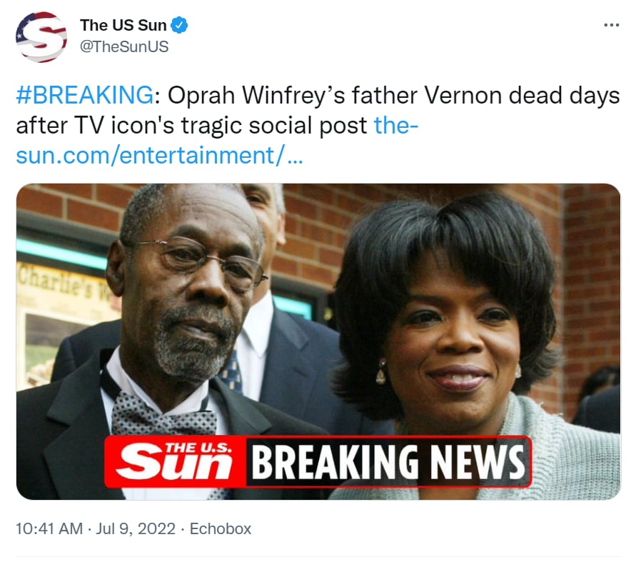 Muere papá Oprah Winfrey