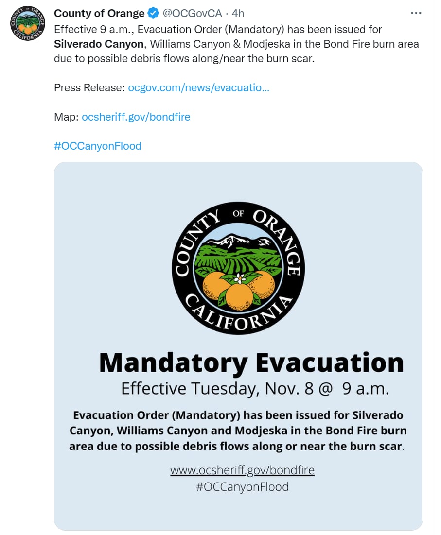Órdenes evacuación Silverado Canyon