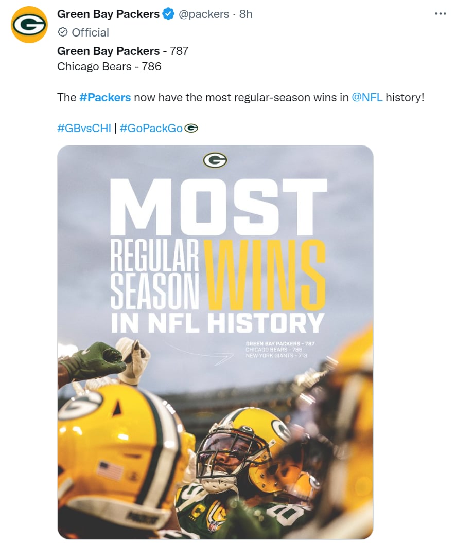 Packers victoria Bears récord