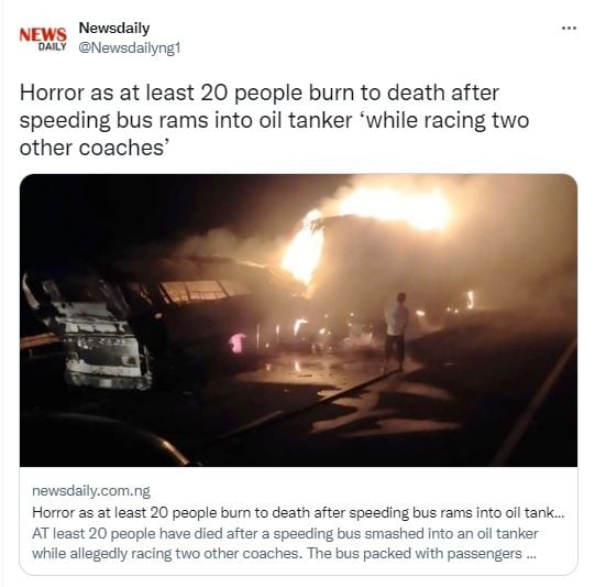 Some bodies were burned after bus and truck collided