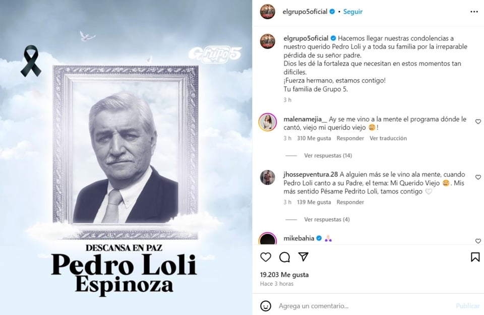 cantante Pedro Loli, Grupo 5, publicación, redes sociales, MundoNOW