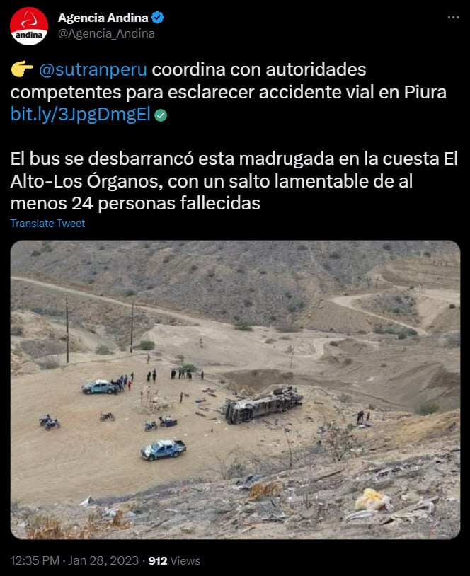 Camión se volcó en Piura, Perú y cae a precipicio