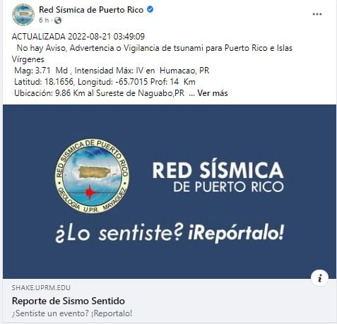 Sismo despertó a habitantes en Puerto Rico